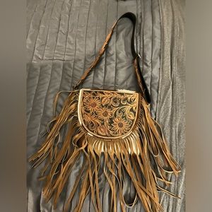 Cowhide & tooled leather crossbody bag